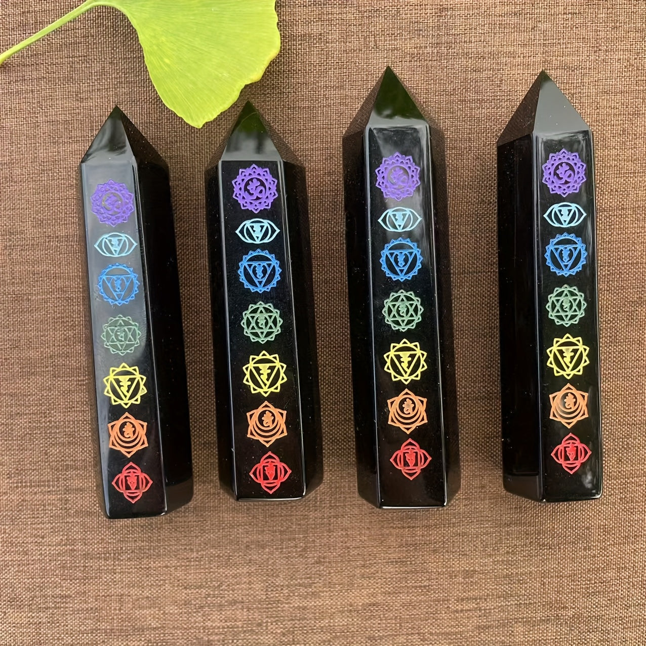 Seven Chakra Obsidian Rune Pillar - Hexagonal Crystal Tower, Gemstone for Home And Office Decoration