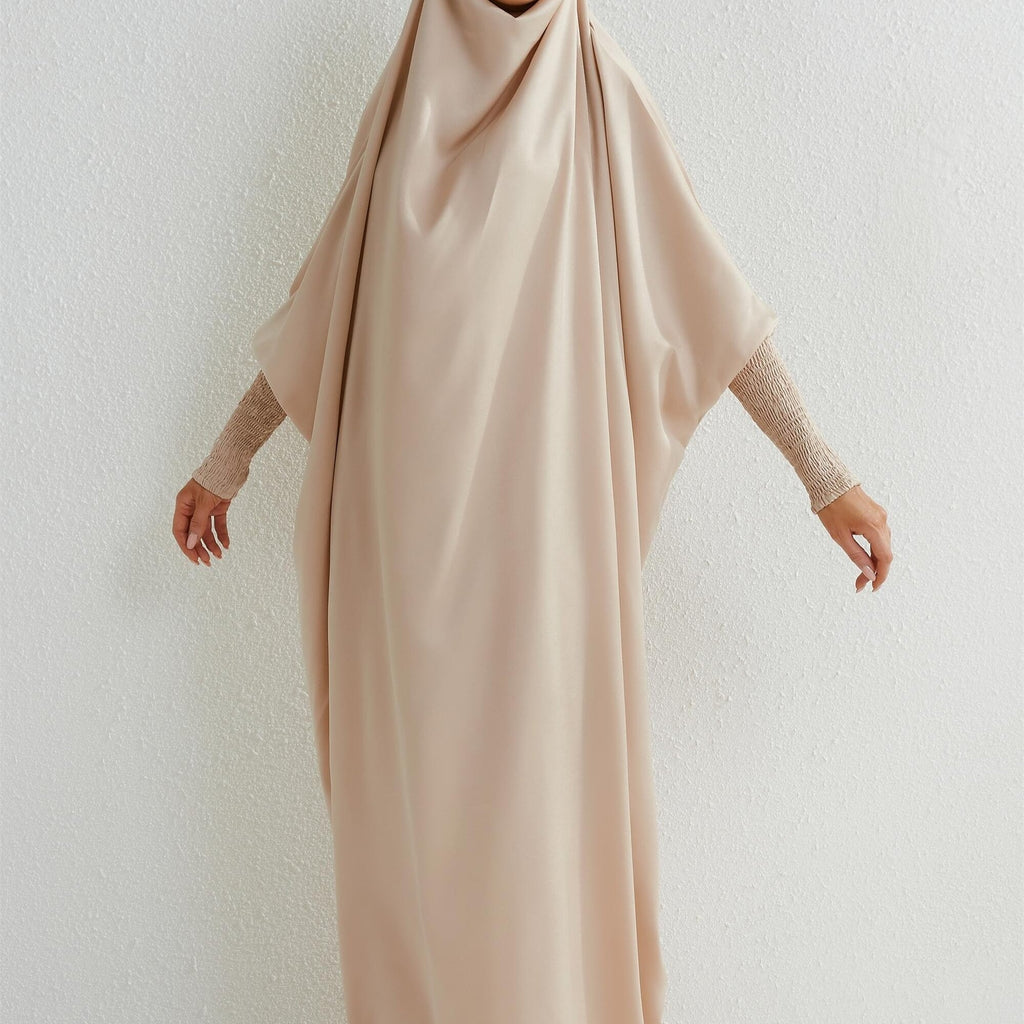 Ramadan Solid One-Piece Prayer Modest Dress - Modest Full Length Dress With Hijab -  For Women - Suitable for Ramadan & Islamic Events - Perfect Gift for Muslim Women