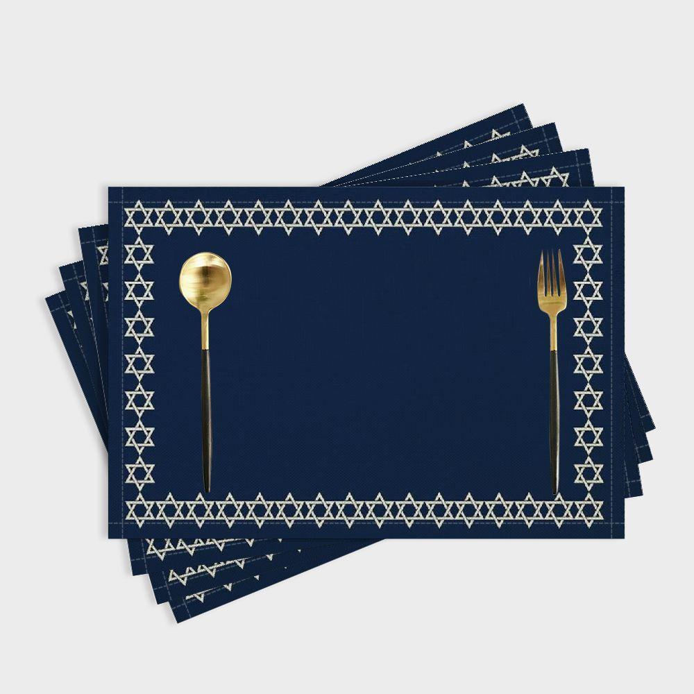 4pcs/6pcs Star of David Jewish Passover Table Mat Linen Indoor and Outdoor Table Mat Suitable for Birthday Party, Christmas Restaurant and Buffet Home Decoration Size 11.81*17.72inch, Buffet Tableware, Home Celebration, Elega