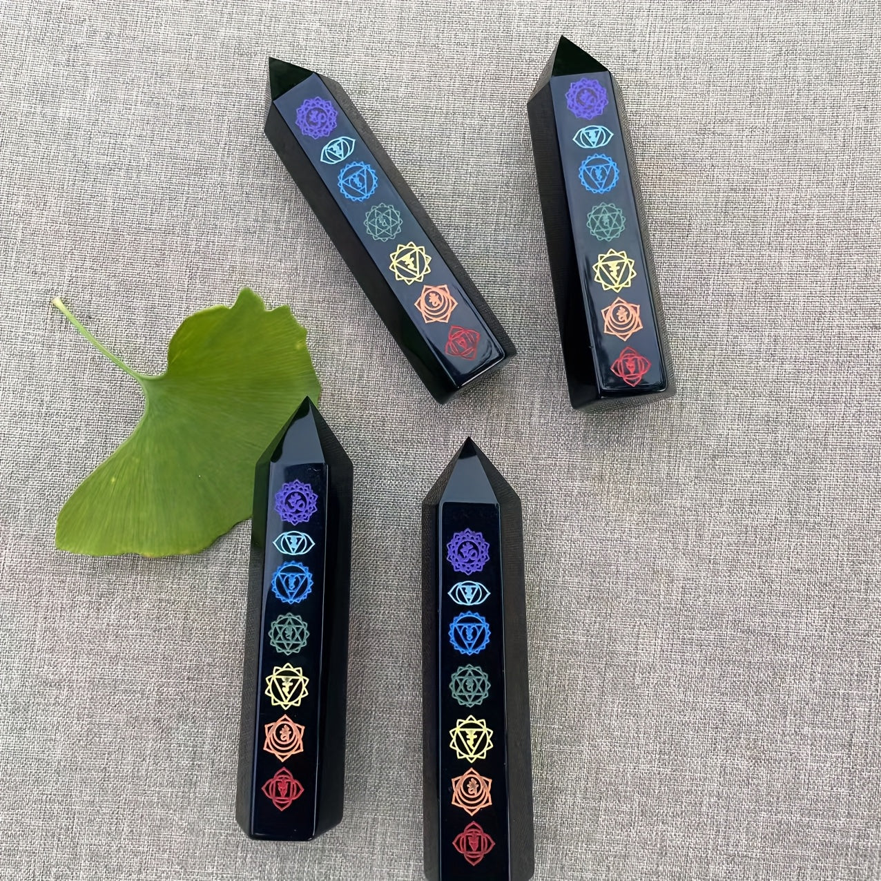 Seven Chakra Obsidian Rune Pillar - Hexagonal Crystal Tower, Gemstone for Home And Office Decoration