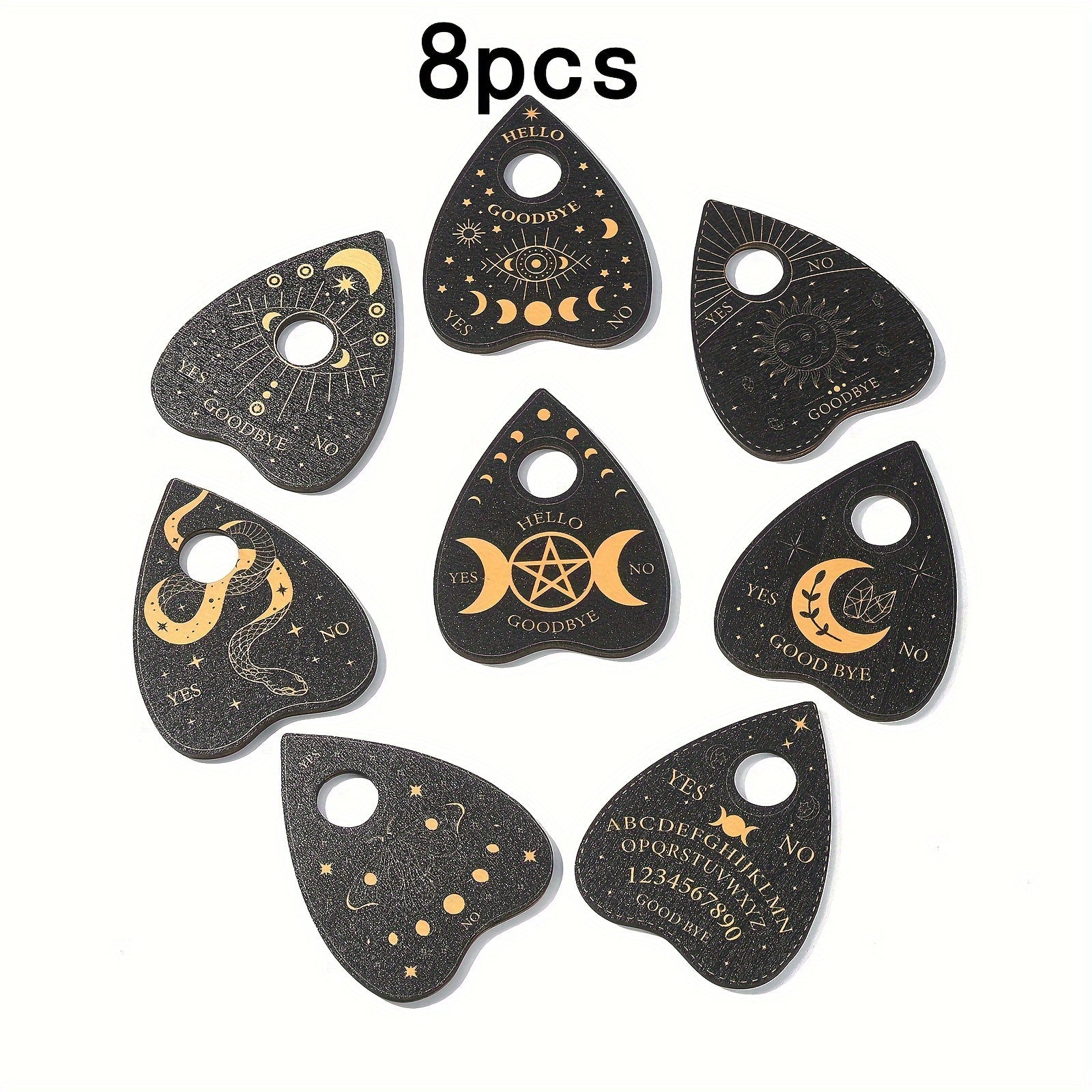 Vintage Wooden Heart-Shaped Planchettl Set, 8pcs - Mystical Ouija Design, Spirit Board Style Stands for Divination Tools, Engraved Astrological Symbols, No Power Supply Needed