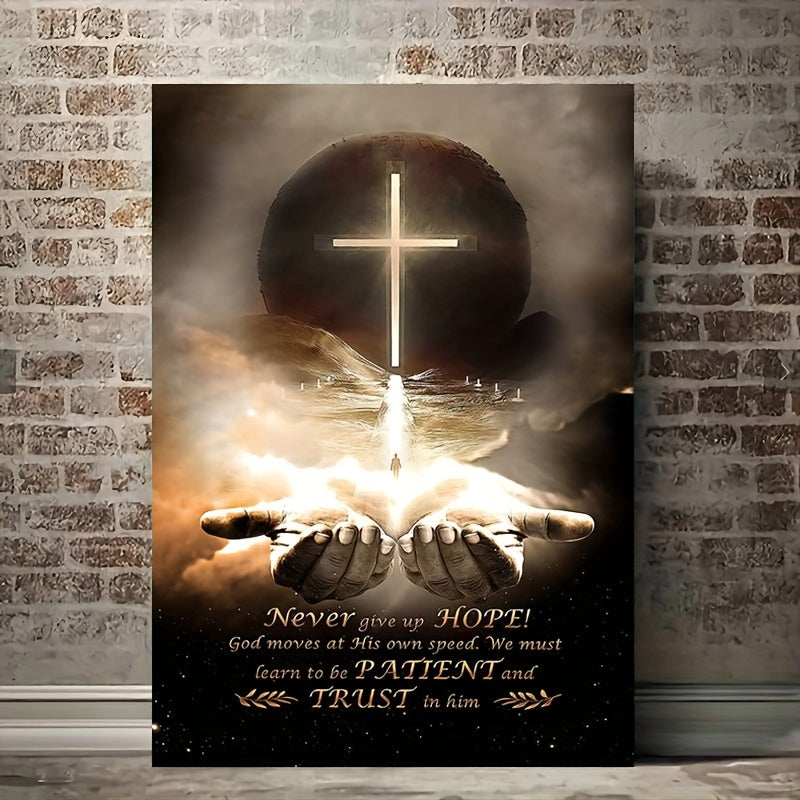 1pc Wooden Framed Christian Canvas Painting - Hand of God Quotes Print 11.8inx15.7inch Inspirational Quotes Canvas Wall Art Decoration Ready to Hang for Home or Office Bathroom Living Room Decor Gift For Her Him