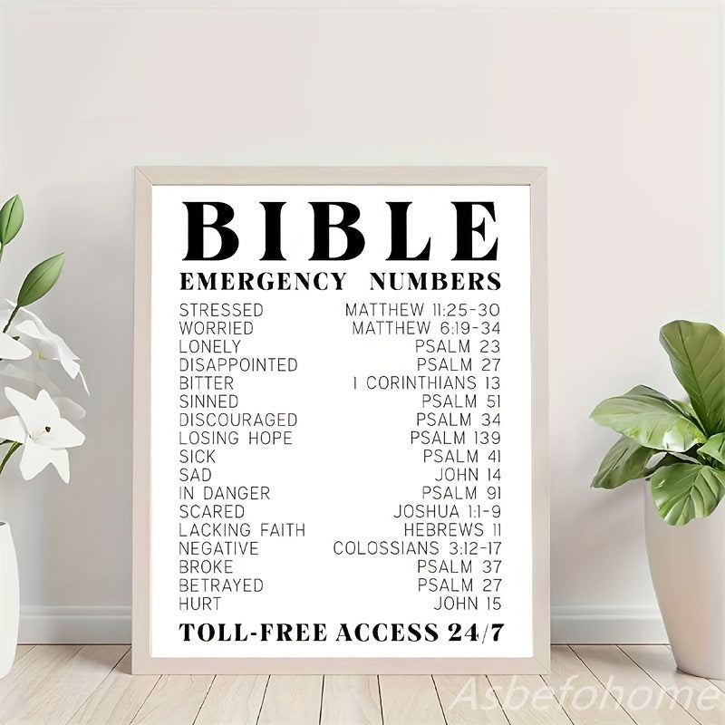8x10 in Bible Verse Emergency Numbers Wall Print - Flip Charts and Inspirational Religious Gifts for Women and Men with Spiritual Typography Wall Art, Unframed