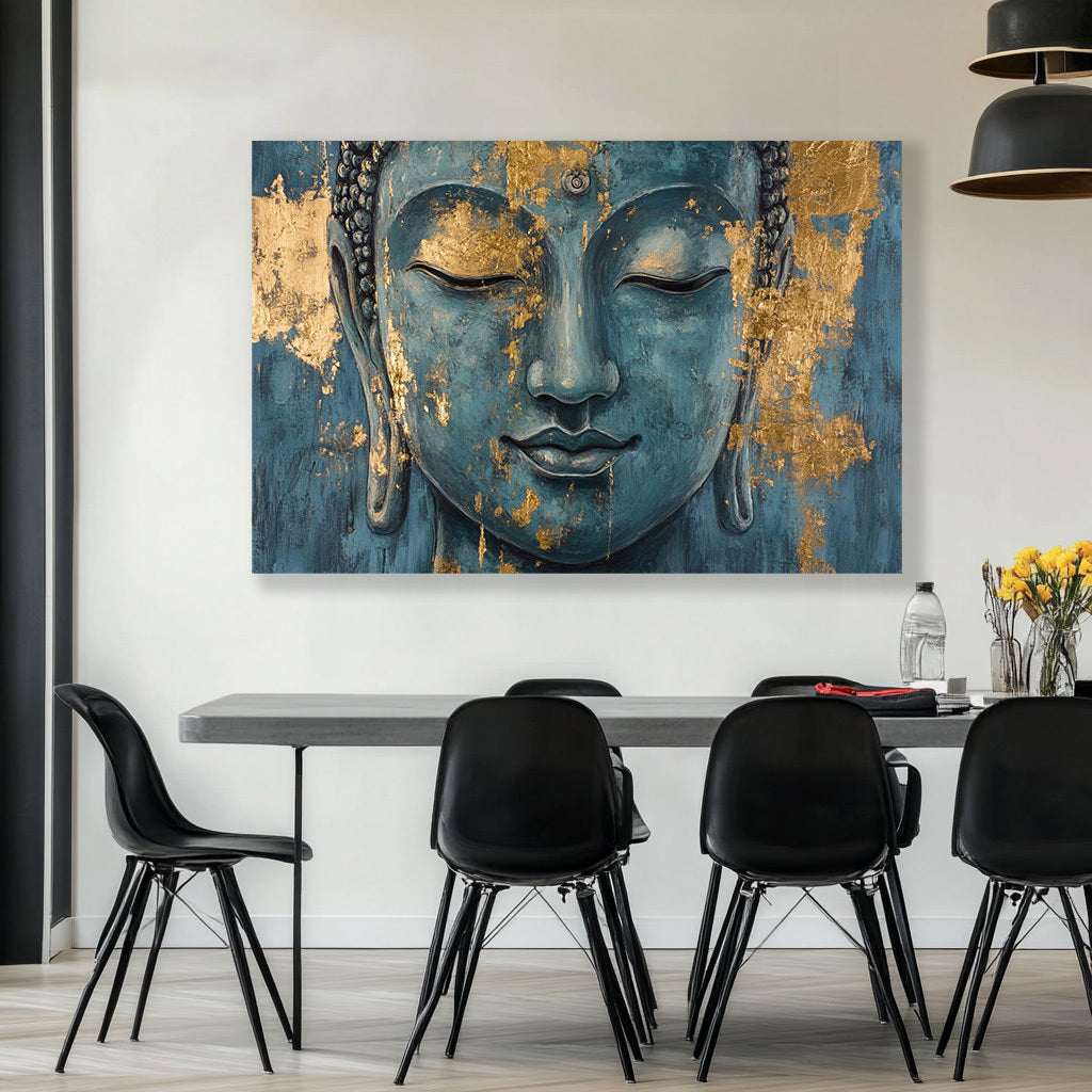 [1pc Buddha Tranquil Countenance Canvas Print] Serene Canvas Print with Golden Accents, High-Definition Artwork, Portrait Orientation, Pine Wood Framed, with Tranquil Wall Decor for Living Room and Bedroom, Ideal Gift for Hol