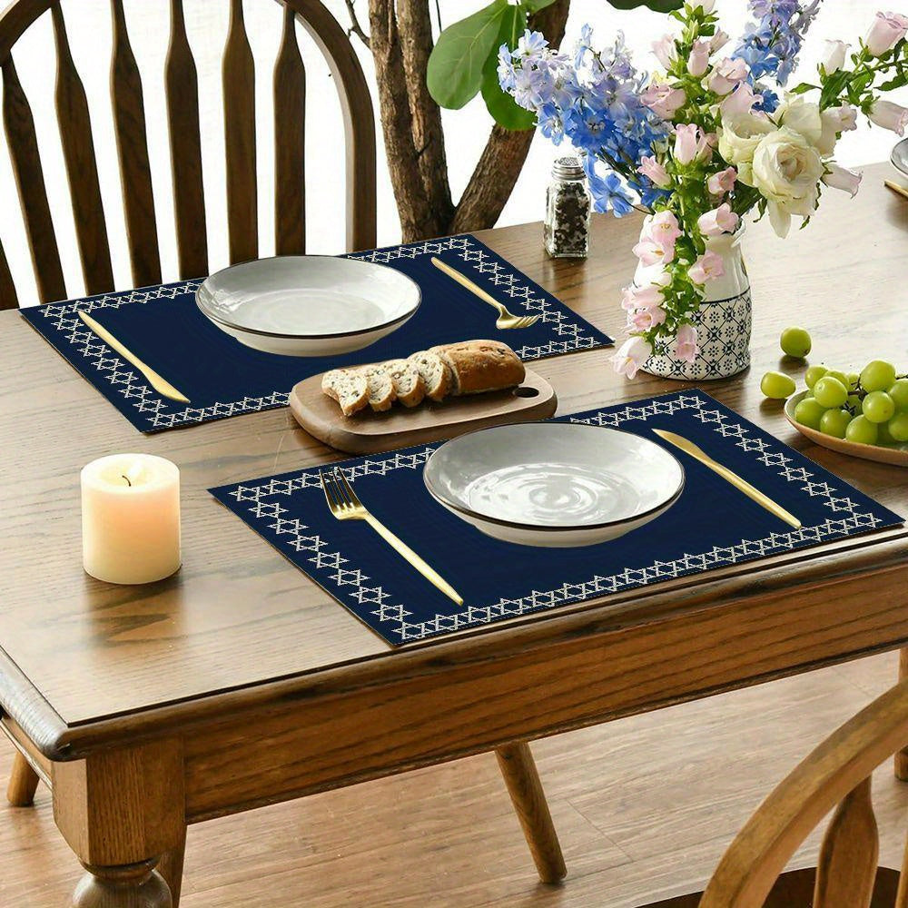 4pcs/6pcs Star of David Jewish Passover Table Mat Linen Indoor and Outdoor Table Mat Suitable for Birthday Party, Christmas Restaurant and Buffet Home Decoration Size 11.81*17.72inch, Buffet Tableware, Home Celebration, Elega