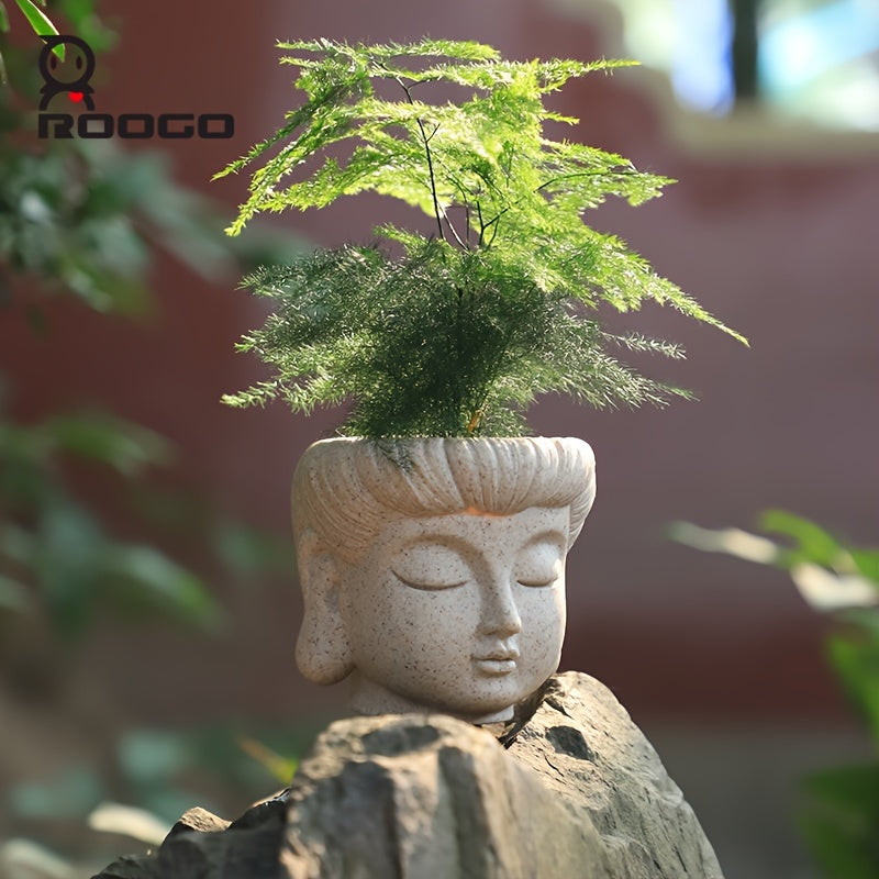 Zen-Inspired Buddha Head Succulent Planter - Resin Cactus Pot for Home & Office Decor, Versatile Indoor/Outdoor Flower Vase, Unique Bonsai Craft Gift