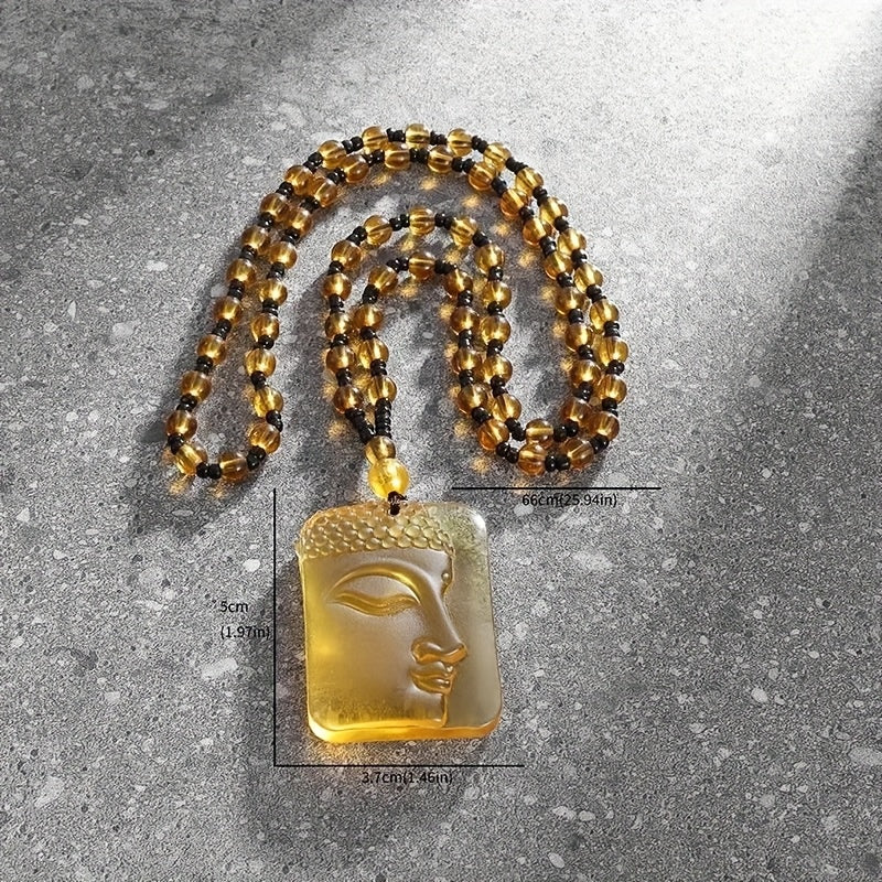 Buddha Pendant Frosted Yellow Beaded Necklace Exorcist Amulet Jewelry Gift Men Women
