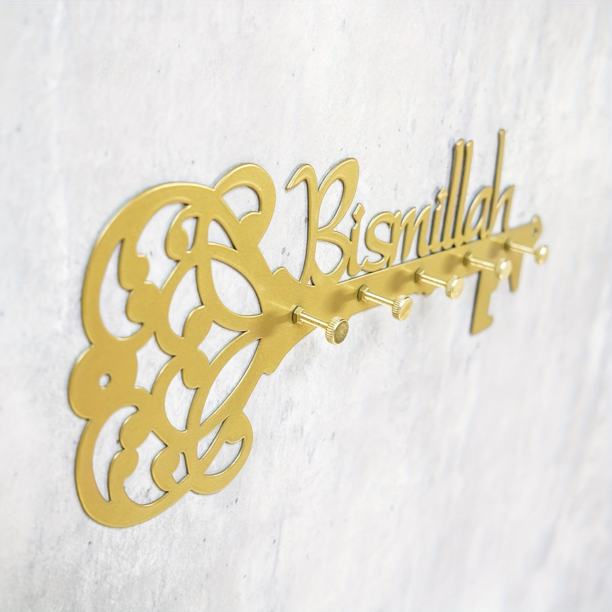 Bismillah Metal Wall Hook - 1pc Glam Style Ornament Hooks with 5 Multi-Functional Hanging Pegs, Universal Holiday Decorative Storage for Muslim Festivals