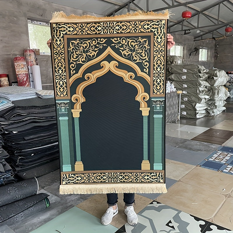 1pc Luxury Muslim Prayer Mat, Non-Slip Printed Islamic Kabah, Soft Worship Cushion, Meditation Rug, Pilgrimage Blanket, Islamic Prayer Carpet, Ideal Islamic Gift