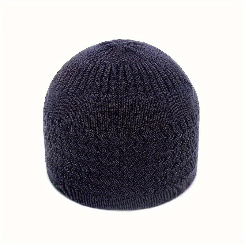 European And American Spring And Autumn Knitted Skull Cap, Unisex Wavy Jacquard Unisex Dome Warm Beanie Cap, Muslim Pullover Knitted Hat, Ideal Choice For Gifts