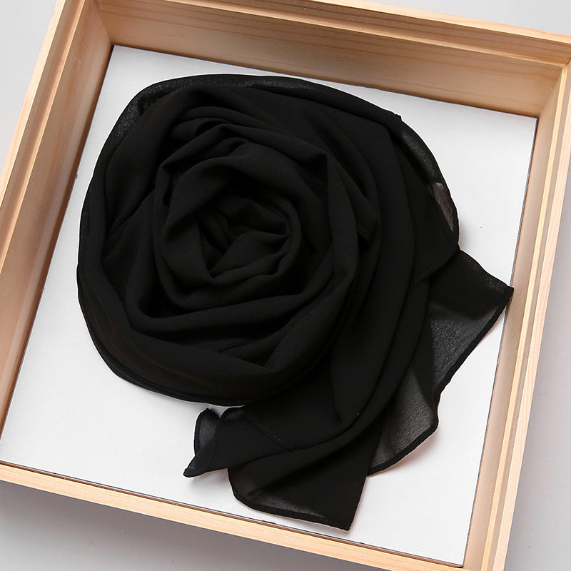 Large Rectangular Solid Color Chiffon Hijab Scarf with Elastic Band - Breathable & Lightweight, Perfect for Ramadan & Muslim Festivals, Easy to Wear as a Shawl or Wrap
