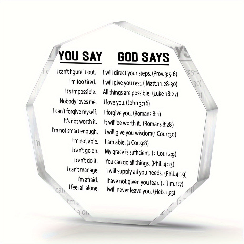 1pc, Inspirational You Say God Say Acrylic Plaque - 4''x4'' Bible Verse Christian Encouragement Gift - Perfect Keepsake for Home Office, Best Friend Women, Mom, Boyfriend, Daughter, Bestie, and Loved Ones