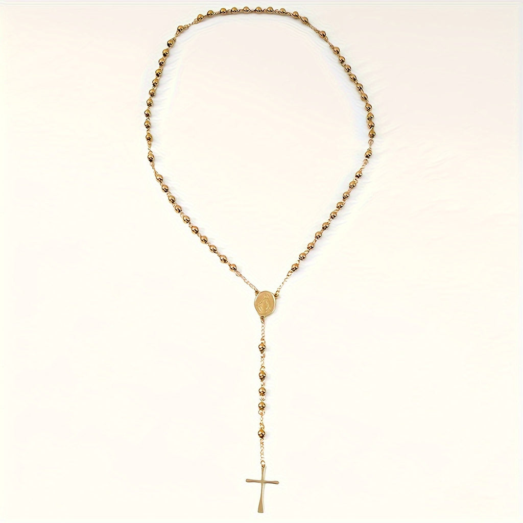 Stainless Steel Virgin Mary Pendant Necklace for Women, Rosary Prayer Beads Chains Jewelry, Catholic Christian Religion