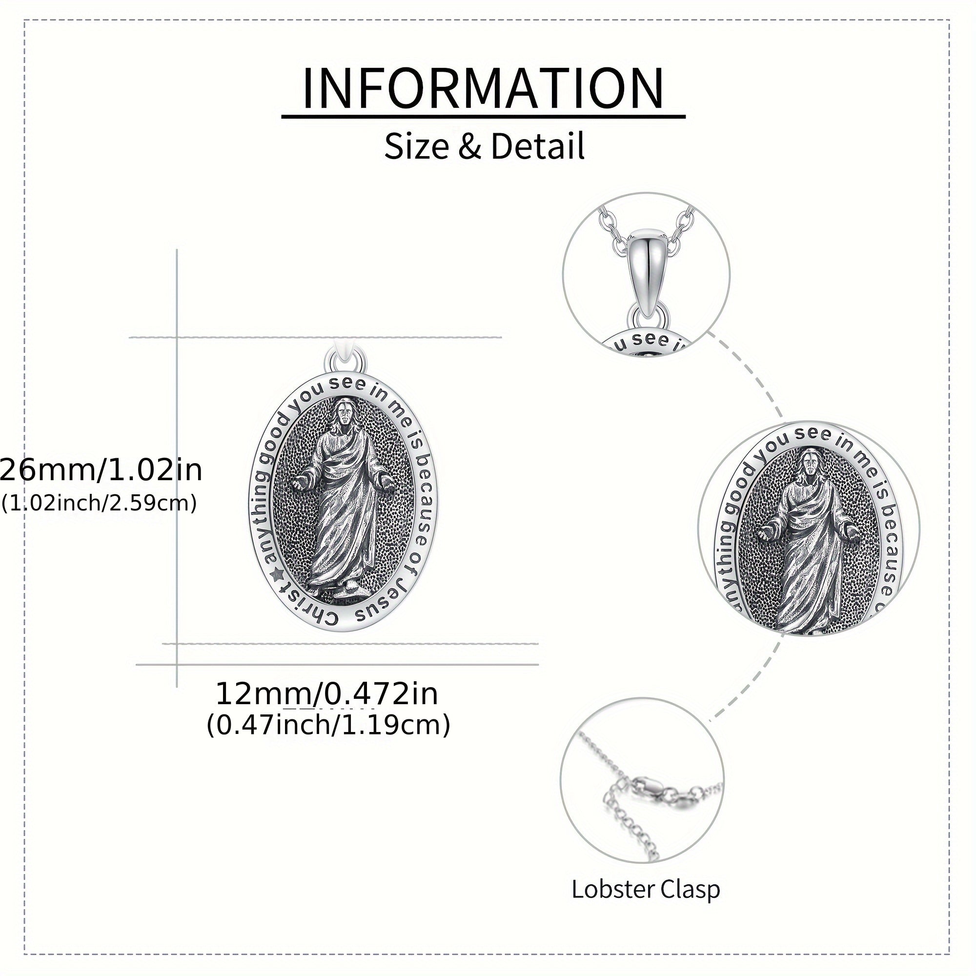 Jesus Necklace 925 Sterling Silver Jesus Chain Religious Pendant Christian Jewelry for Women Men