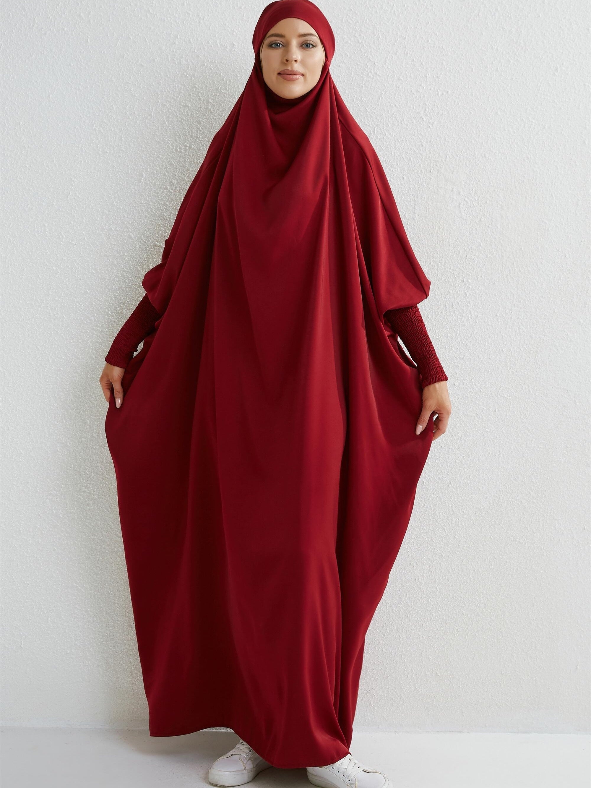 Ramadan Solid One-Piece Prayer Modest Dress - Modest Full Length Dress With Hijab -  For Women - Suitable for Ramadan & Islamic Events - Perfect Gift for Muslim Women