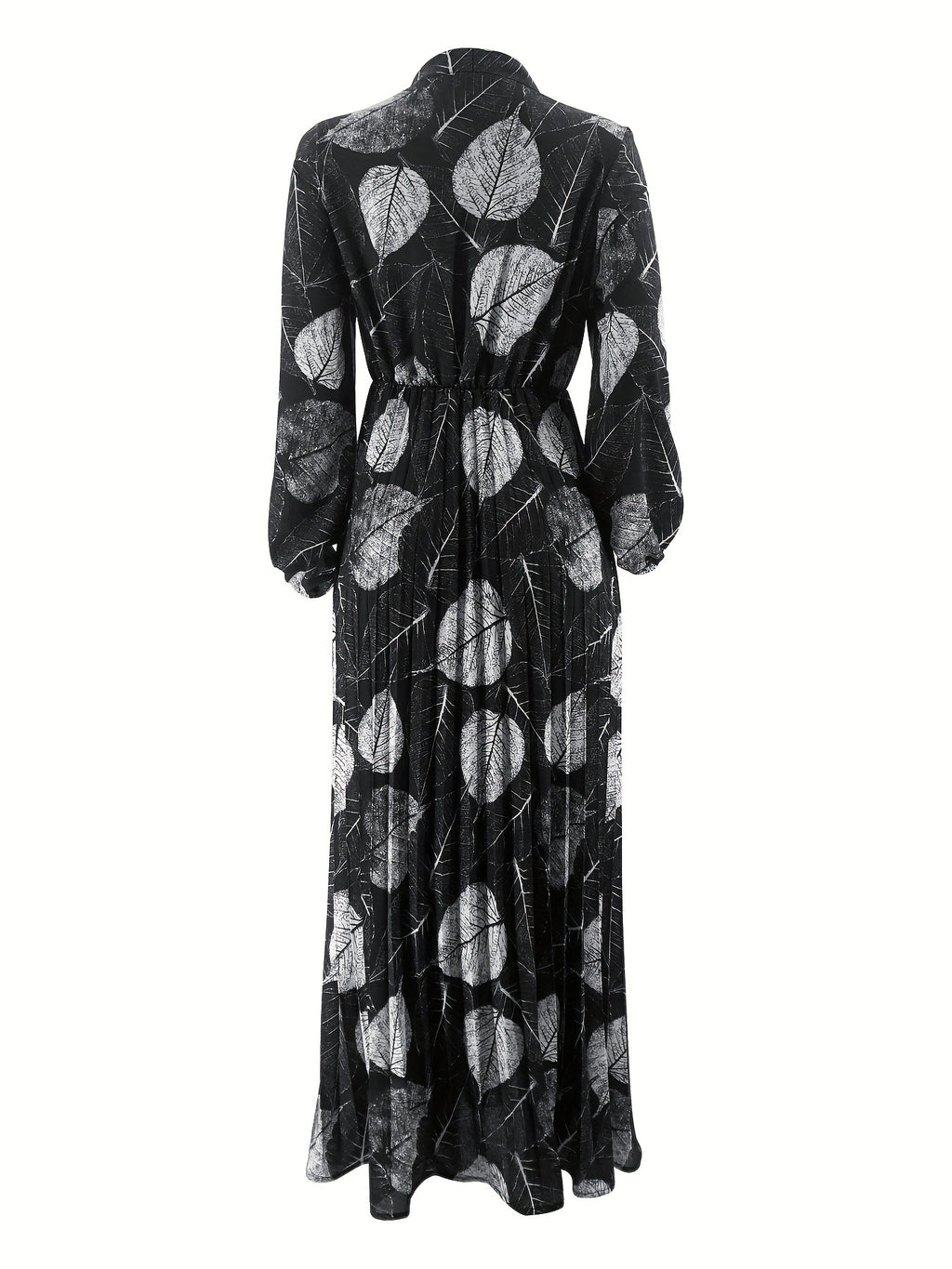 Women's Middle Eastern Muslim Print Pleated Waist Dress (Headscarf Not Included)