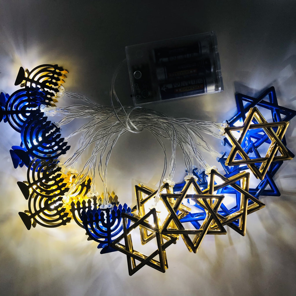 Hanukkah String Lights, LED Nine-Candlestick Menorah with 3m 20-Light Battery-Free Design, Jewish Metal Hanukkah Decor for Room, Bedroom & Living Room, Hanukkah Gift