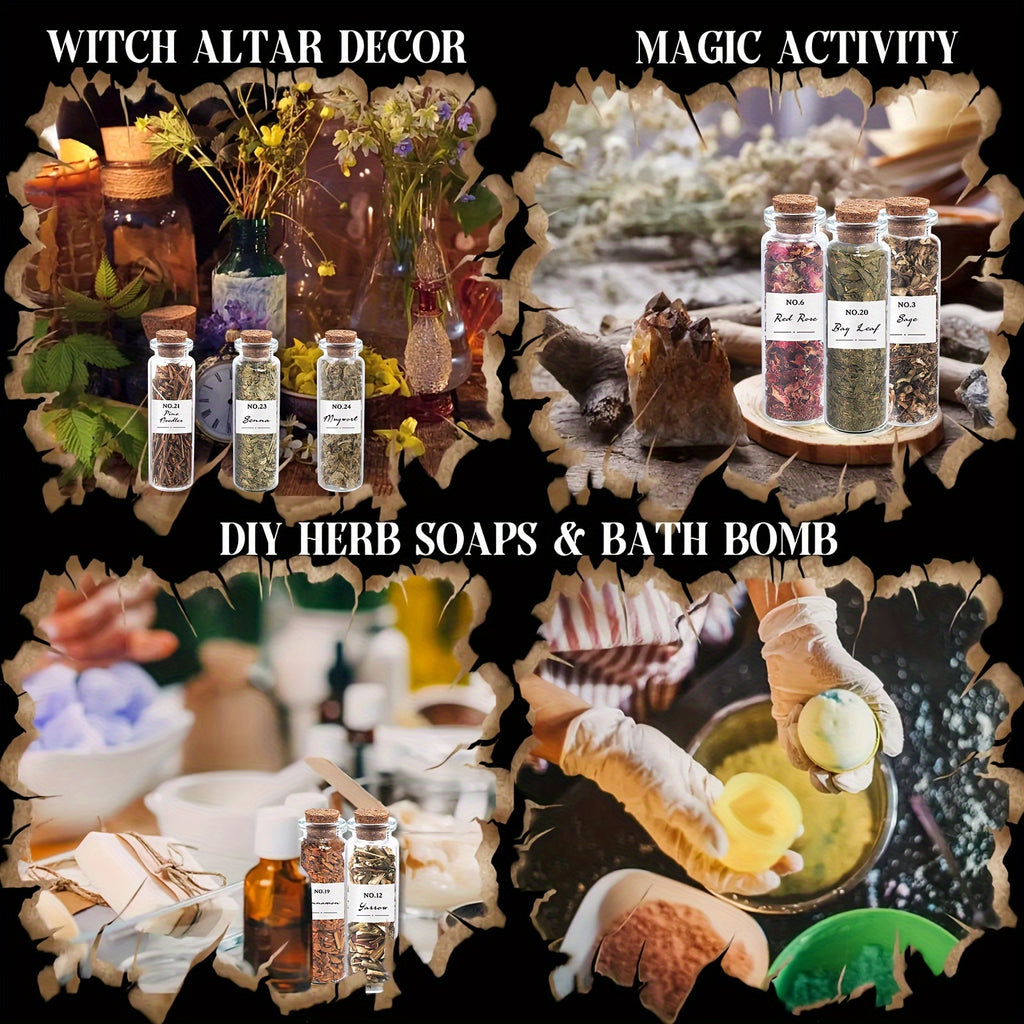 30pcs Dried Herbs And 1 Crystal Spoon Kit for Beginners Witchcraft Kit - Witchy Gifts, Wiccan Herbs And Supplies, Spell Kits for Witches - Altar Supplies Herbs for Wicca, Pagan Magic Spells, Rituals And Bath Soap/Candle Mothe