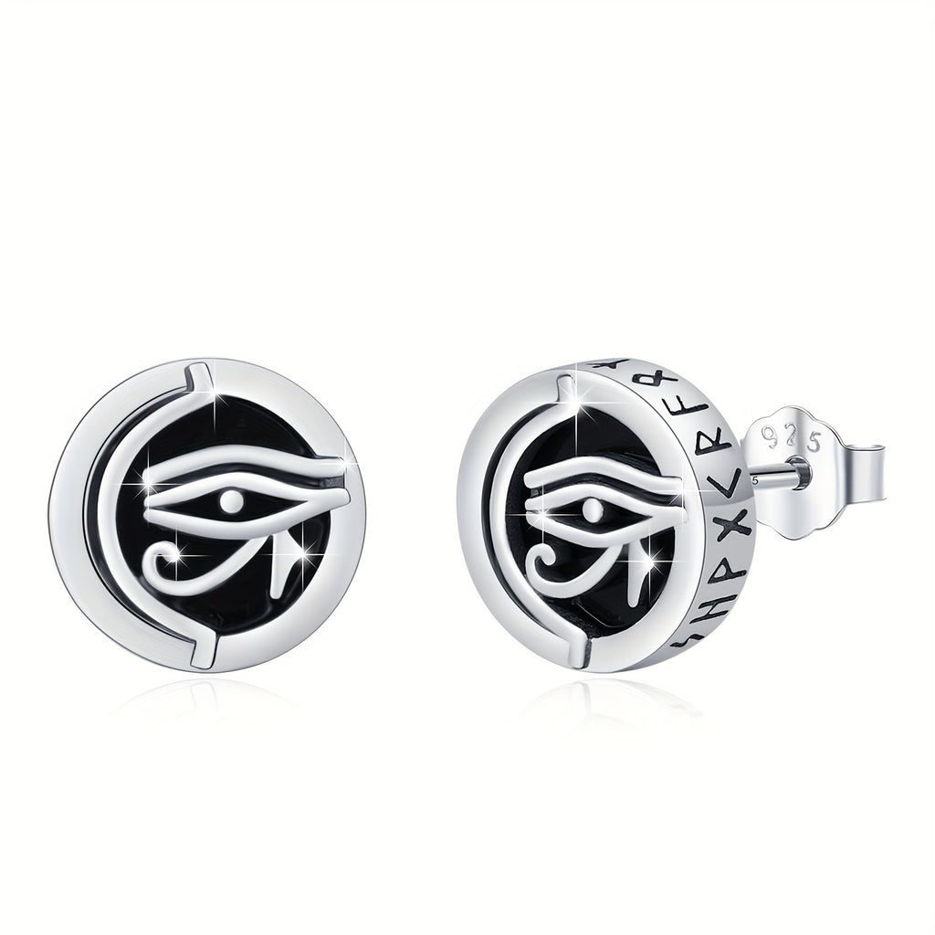 Viking Rune Stud Earrings For Men 925 Sterling Silver Eye Of Horus Stud Earrings