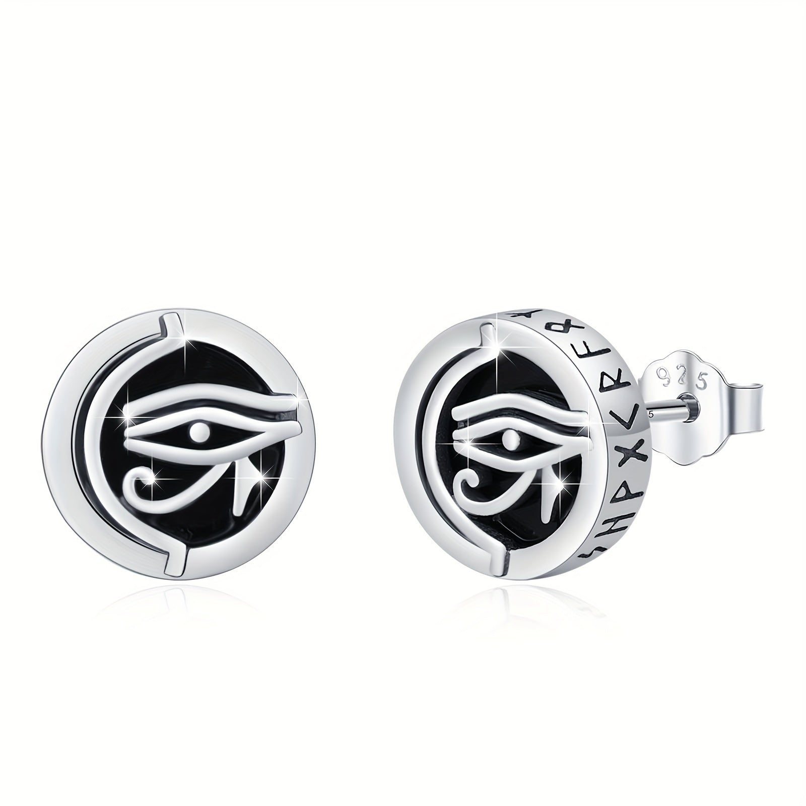 Viking Rune Stud Earrings For Men 925 Sterling Silver Eye Of Horus Stud Earrings