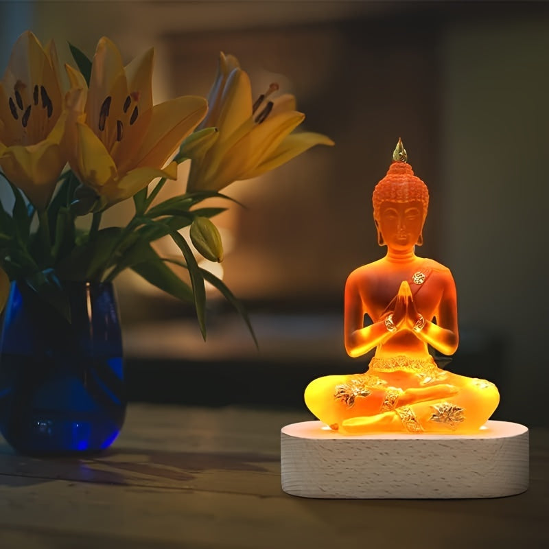 Buddha Statue with LED Light Base, 7'' Seated Small Figurine Collectibles Meditation Decor, Transparent Sculpture Ornaments for Spiritual Living Room, Yoga Zen, Home Decoration