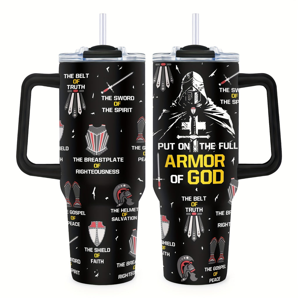 Armor of God" 40oz Stainless Steel Tumbler with Lid & Straw - Perfect Christian Gift for Men & Women, Ideal for Father's Day, Christmas, Birthdays & More