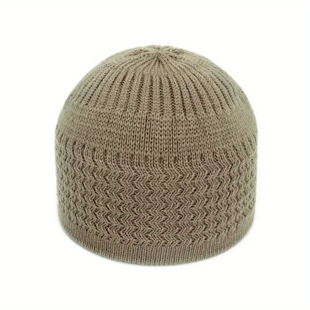 European And American Spring And Autumn Knitted Skull Cap, Unisex Wavy Jacquard Unisex Dome Warm Beanie Cap, Muslim Pullover Knitted Hat, Ideal Choice For Gifts
