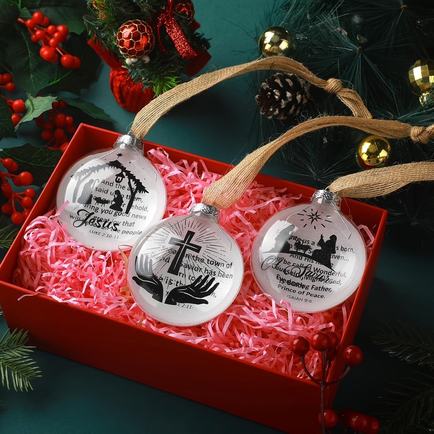 6-piece Scene Hanging Ornament Jesus Silhouette Glass Ornament Savior's Birth Religion Christmas Tree Christian Ornament Family Office Holiday Church Gift Decoration