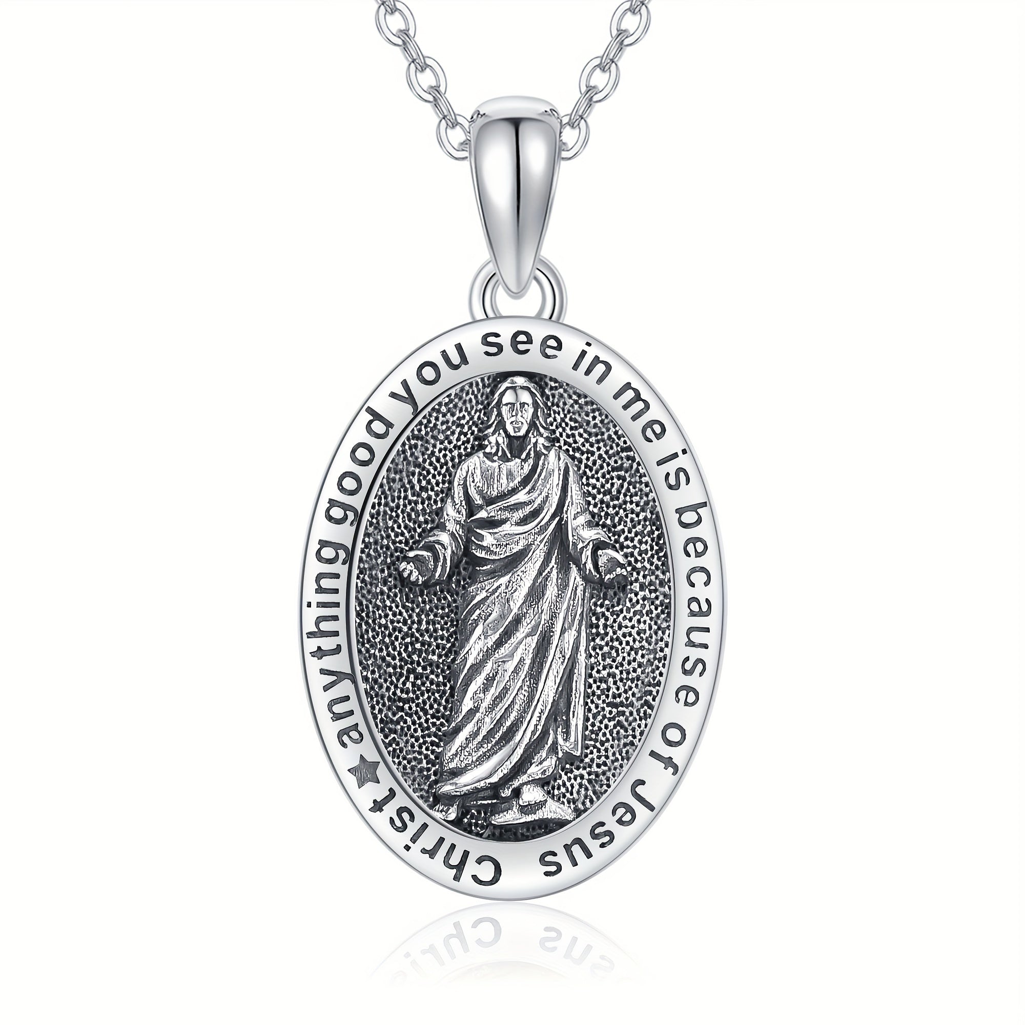 Jesus Necklace 925 Sterling Silver Jesus Chain Religious Pendant Christian Jewelry for Women Men