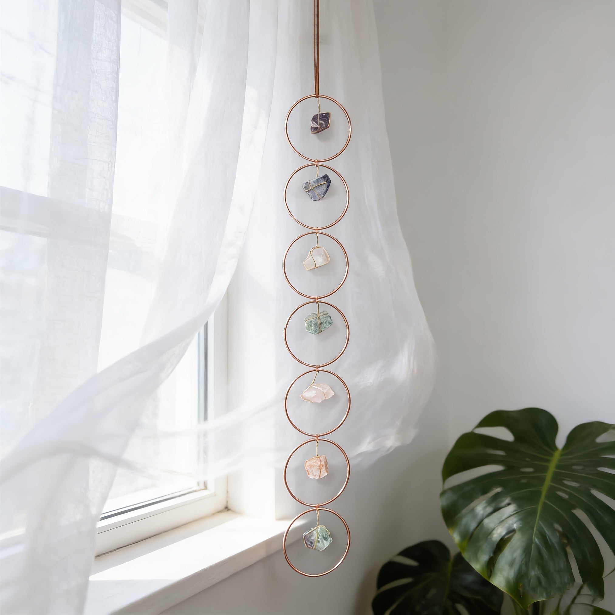 Vintage 7 Chakra Crystal Gemstone Wall Hanger - Rustic Hanging Ornament for Home Decor, Yoga & Spiritual Meditation, Natural Stones for Healing, Vintage Home Decor
