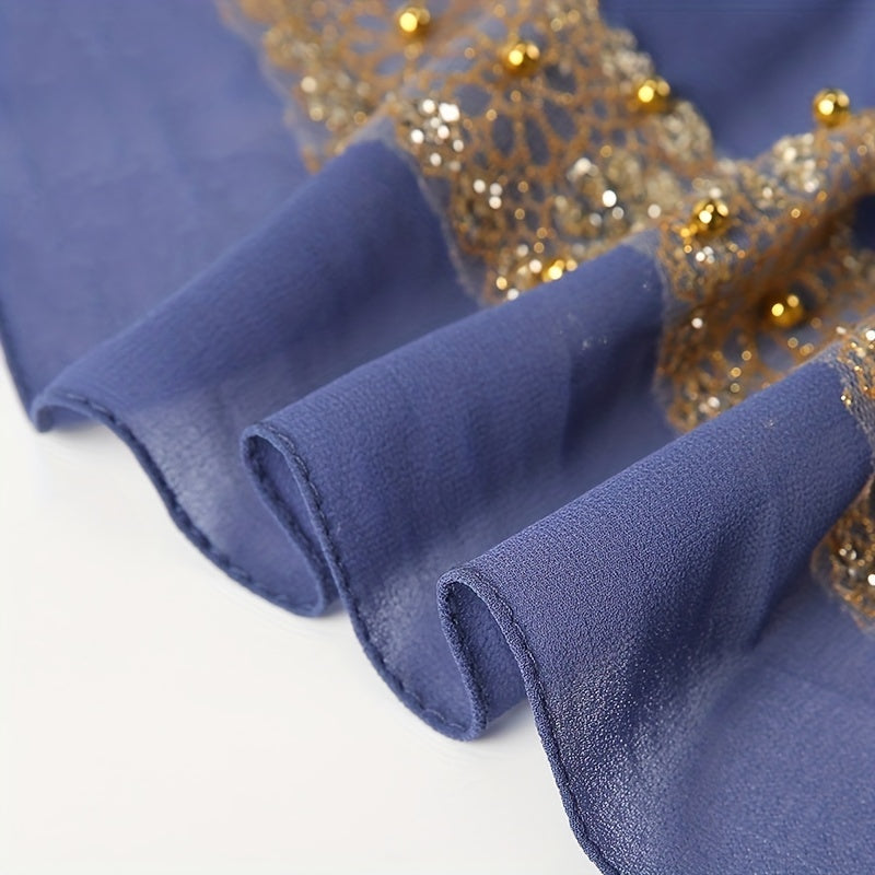 Summer Chiffon Women's Headscarf with Beaded Fringe, Muslim Hijab Long Scarf, Fashion Scarf