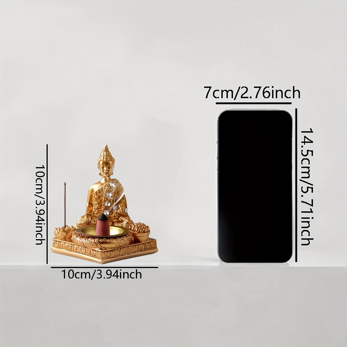 1pc Elegant Golden Buddha Incense Burner with Diamond Accents - Resin, Square Base, for Lotus Design for Living Room & Entryway Decor, Indoor Use, No Electricity Required, Zen Home Decor