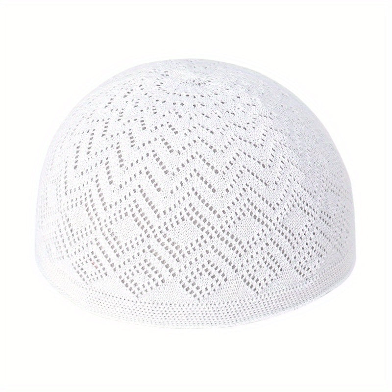 2pcs/Set Men'S Muslim Kufi Cap, Breathable Knitted Polyester Prayer Hat, Lightweight Middle Eastern Arab Traditional Headwear, Adjustable Toggle Closure, Machine Washable, Ramadan Celebration