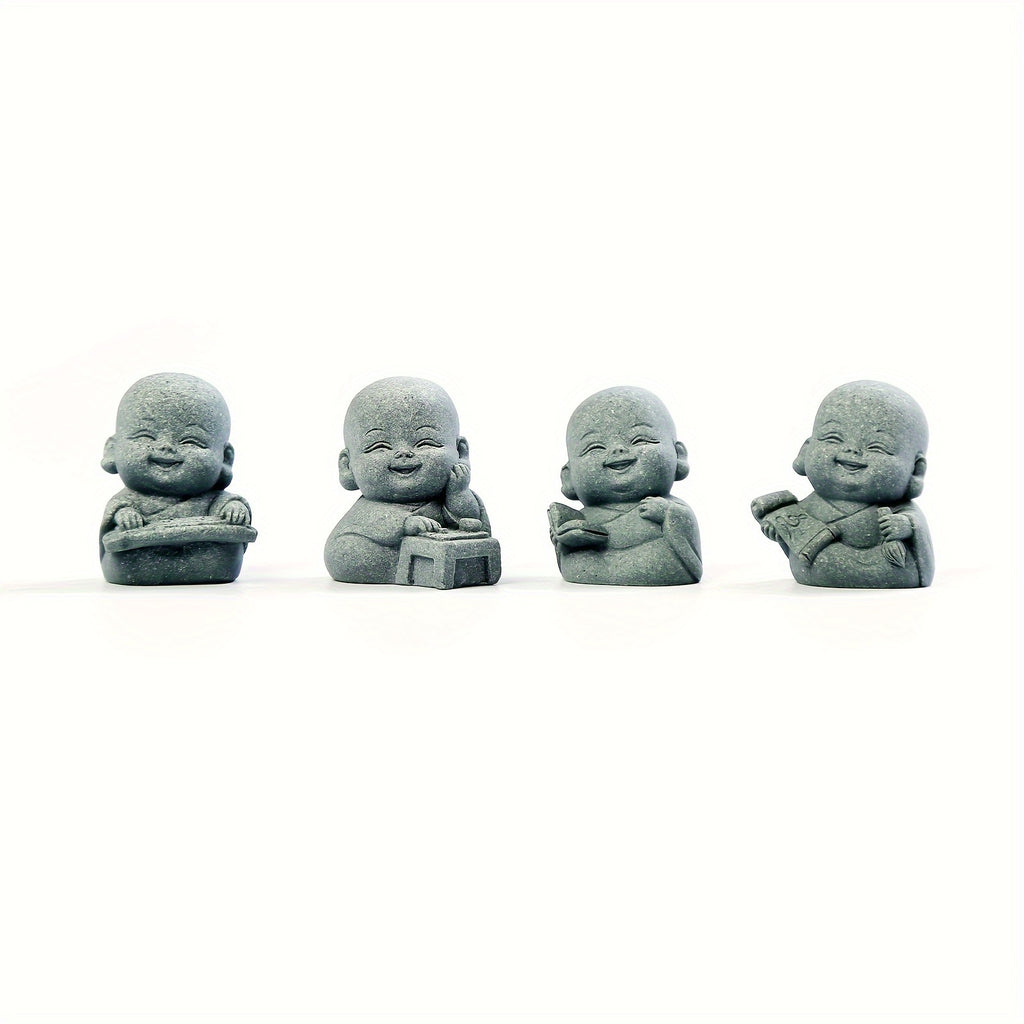 4pcs, Cute Smiling Little Buddha Statue, Monk, for Living Room/Yoga Room/Tea Table/Outdoor Garden/Moss Flower Pot/Fish Tank Decoration, Beautiful and Peaceful/Soothing Decoration, Creative Small Gift, Housewarming Gift