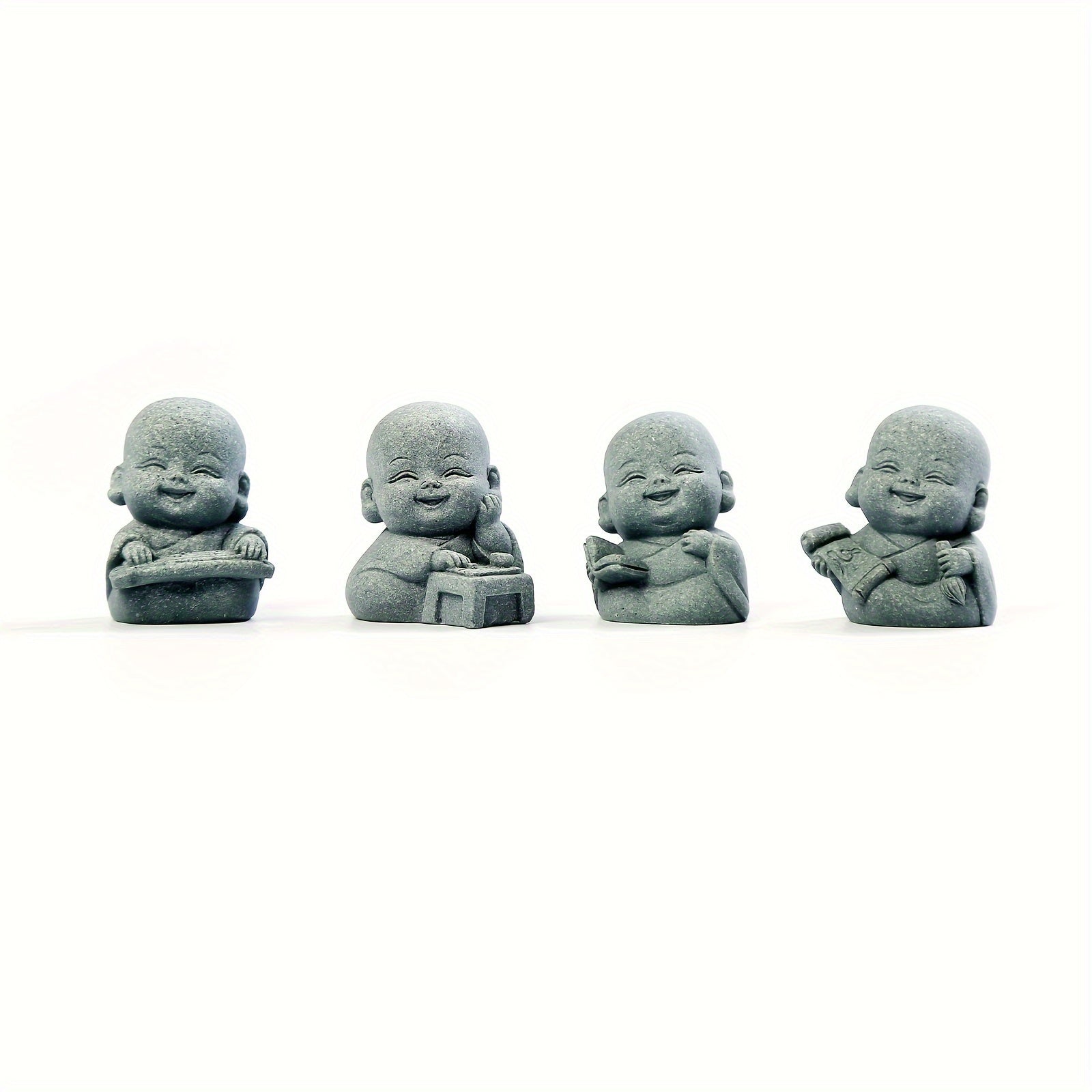 4pcs, Cute Smiling Little Buddha Statue, Monk, for Living Room/Yoga Room/Tea Table/Outdoor Garden/Moss Flower Pot/Fish Tank Decoration, Beautiful and Peaceful/Soothing Decoration, Creative Small Gift, Housewarming Gift