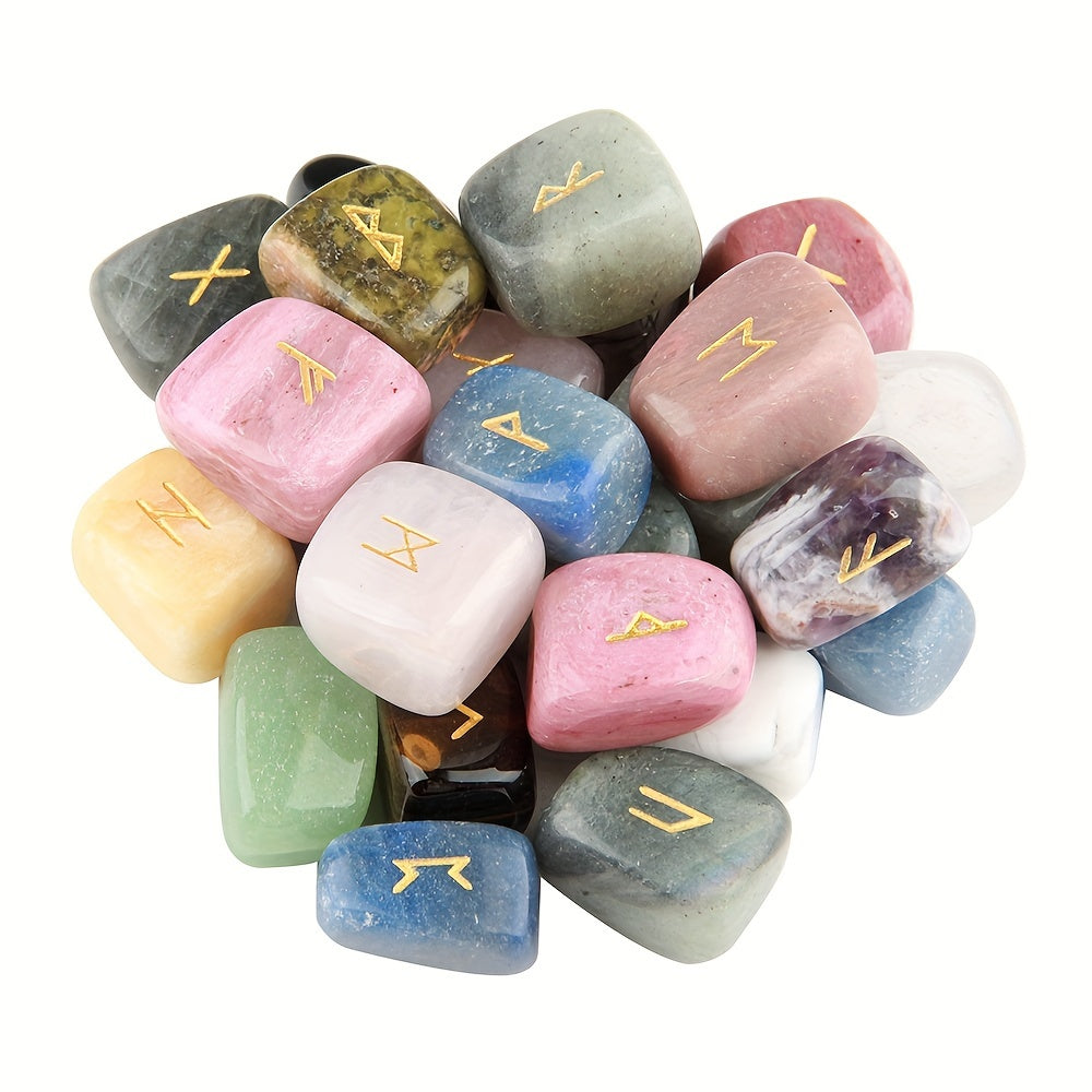 25pcs Crystal Stone Rune Stones Tumbled Engraved Lettering Crystal Set -Reiki Set