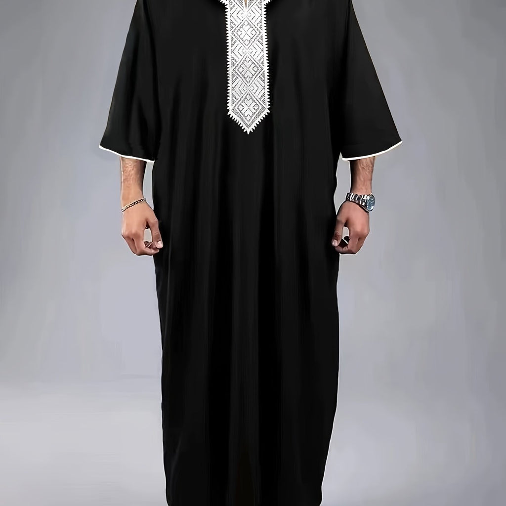 New Style Muslim Robe, Loose Casual V-Neck Mid-Sleeve Jumpsuit for Arab Culture.