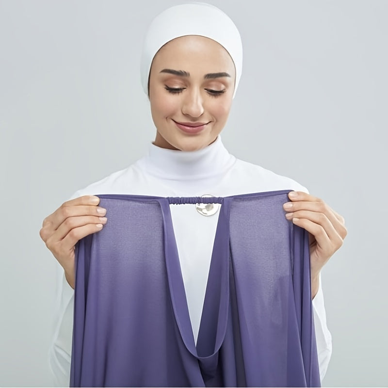 Large Rectangular Solid Color Chiffon Hijab Scarf with Elastic Band - Breathable & Lightweight, Perfect for Ramadan & Muslim Festivals, Easy to Wear as a Shawl or Wrap