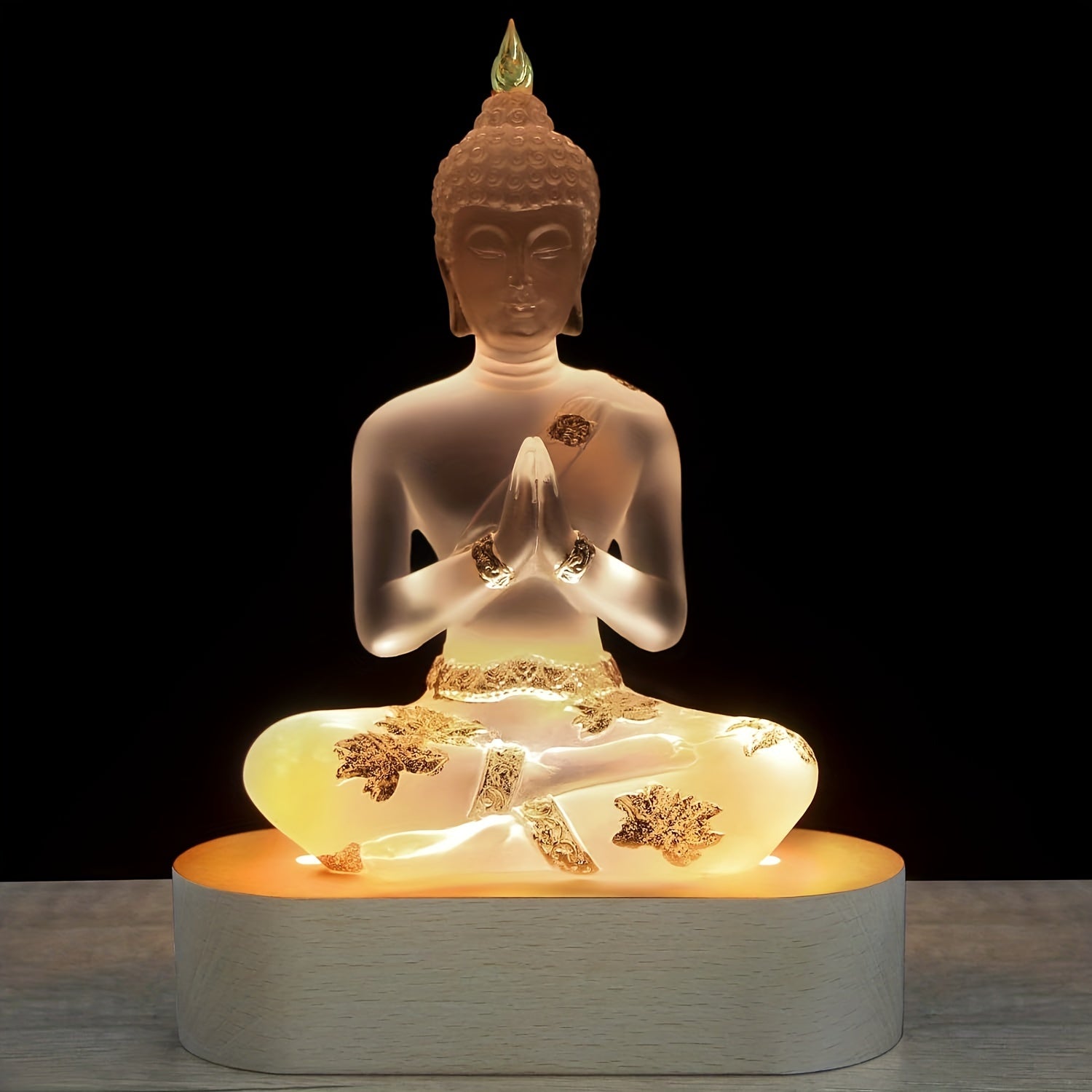 Buddha Statue with LED Light Base, 7'' Seated Small Figurine Collectibles Meditation Decor, Transparent Sculpture Ornaments for Spiritual Living Room, Yoga Zen, Home Decoration