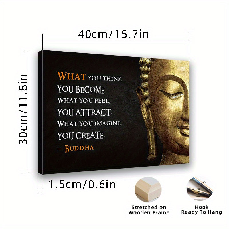 Buddha Meditation Canvas Wall Art with Inspirational Quote, Pine Wood Framed Print for Home and Office Decor, Perfect Gift for Any Occasion, Multiple Sizes Available, Zen Home Deco