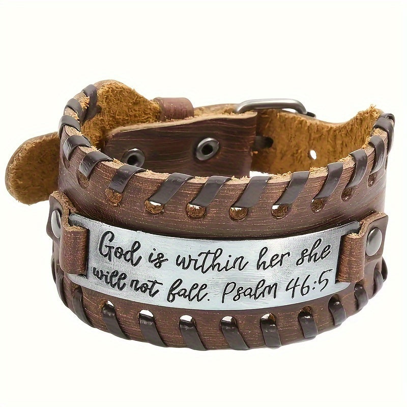 Religious Christian Leather Bracelet - Bible Verse Leather Cuff Wristband of Faith Hope Love