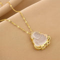 1pc Vintage Chinese Style Titanium Steel Buddha Pendant Necklace with Synthetic Imitation Jade, Lucky Charm Jewelry for Daily Wear & Gift-Giving, Valentine's Day Suitable, Buddha Necklaces