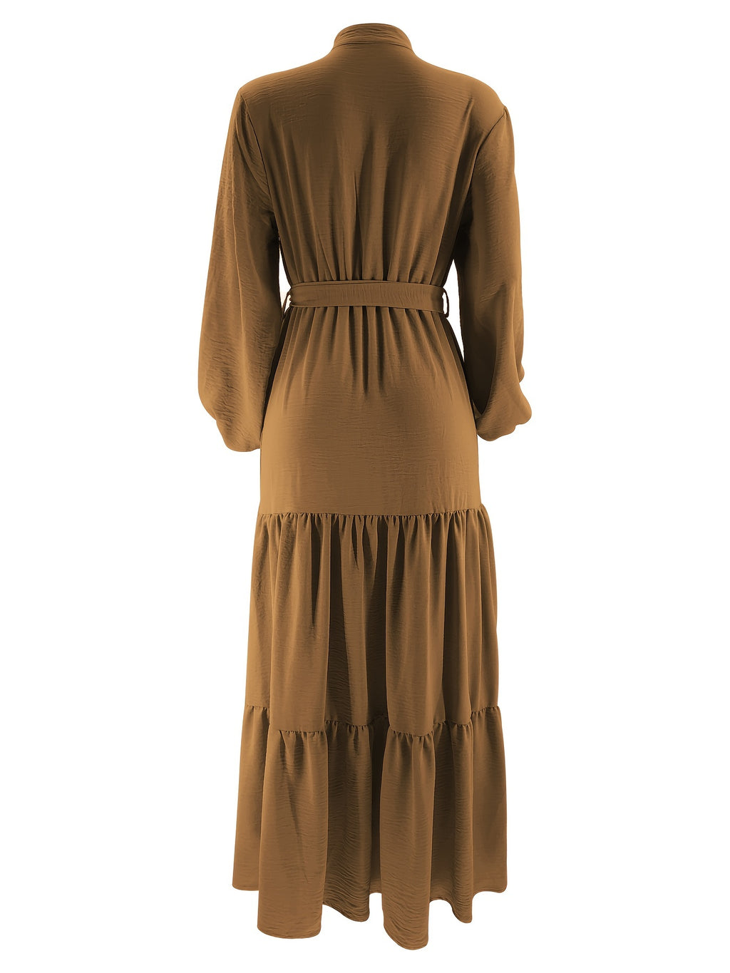 Elegant Light Green Maxi Dress for Muslim Women - Casual Solid Color with Ruffle Hem & Button Detail, Polyester Blend, Machine Washable - Hijab Not Included