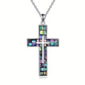 [Sterling Silver Abalone Shell Cross] Hypoallergenic Sterling Silver Cross Necklace - Abalone Shell Pendant, Religious Christian Jewelry Gift for Men and Women, YFN