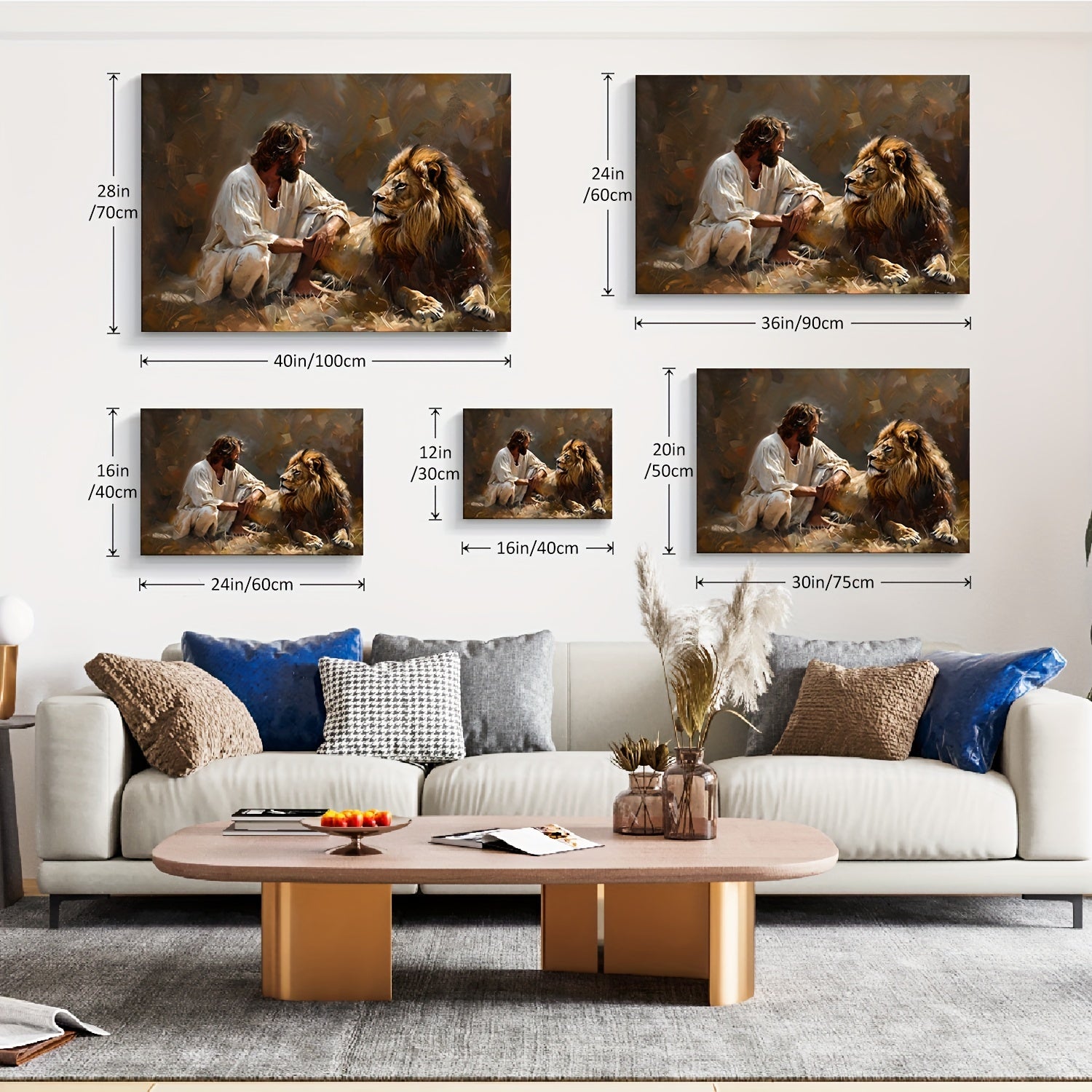 1pc Framed Lion and Jesus Canvas Wall Decor Striking Lion of Judah Poster with Savior Inspirational Christian Art for Office Church and Home Ready to Hang