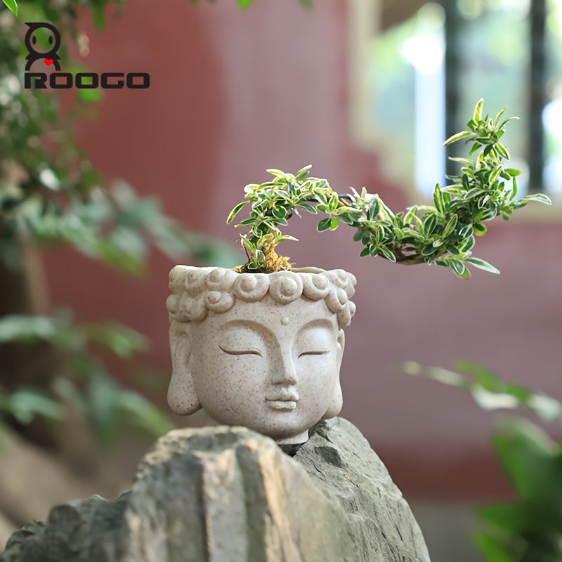 Zen-Inspired Buddha Head Succulent Planter - Resin Cactus Pot for Home & Office Decor, Versatile Indoor/Outdoor Flower Vase, Unique Bonsai Craft Gift