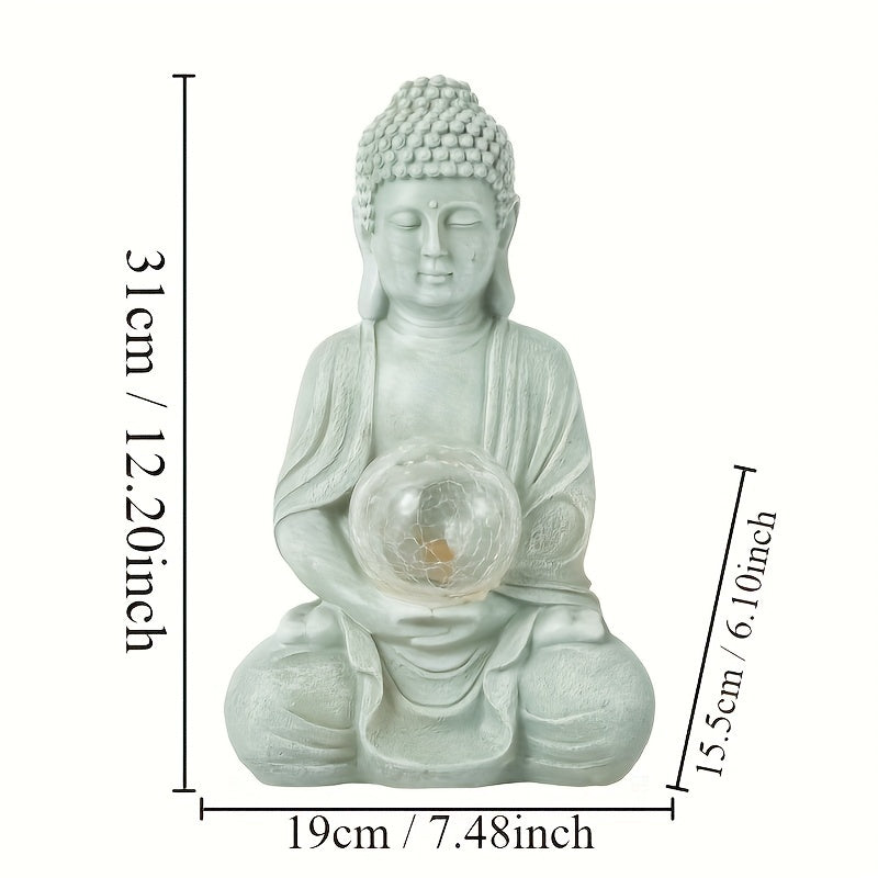 1pc Sacred Solar Lamp Buddha Statue, Buddha Ornament, Solemn Buddhist Figure Statue, Suitable For Placing In Living Rooms, Offices, And Outdoor Gardens, Gifts Of Faith