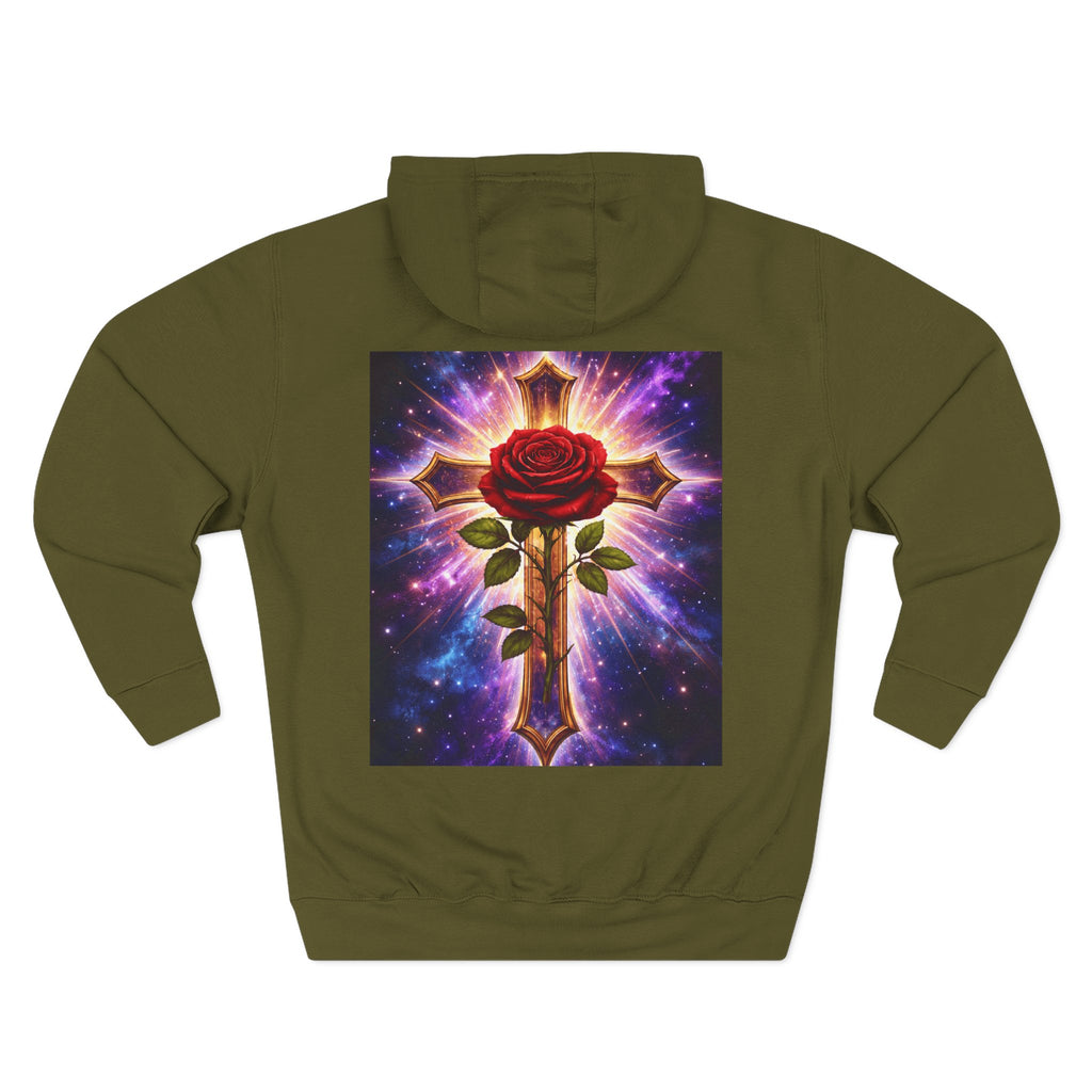 Cosmic Rose Cross Hoodie — Spiritual Rosicrucian Graphic Pullover