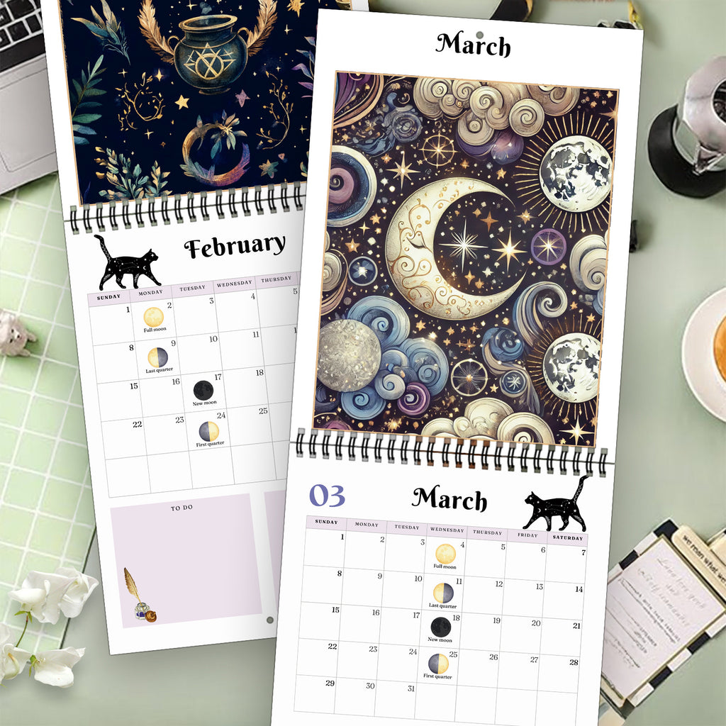 2026 Witch Calendar Spiral Wall Planner with Spell Symbols & Full Moon Calendar - Writable Monthly Layouts, Mystical Journal & Planner for Wiccan Women, Spiritual Gift