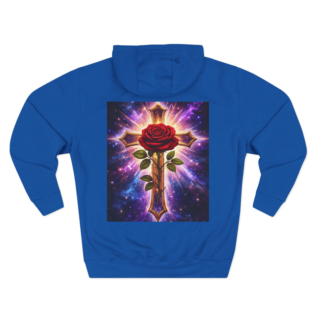Cosmic Rose Cross Hoodie — Spiritual Rosicrucian Graphic Pullover